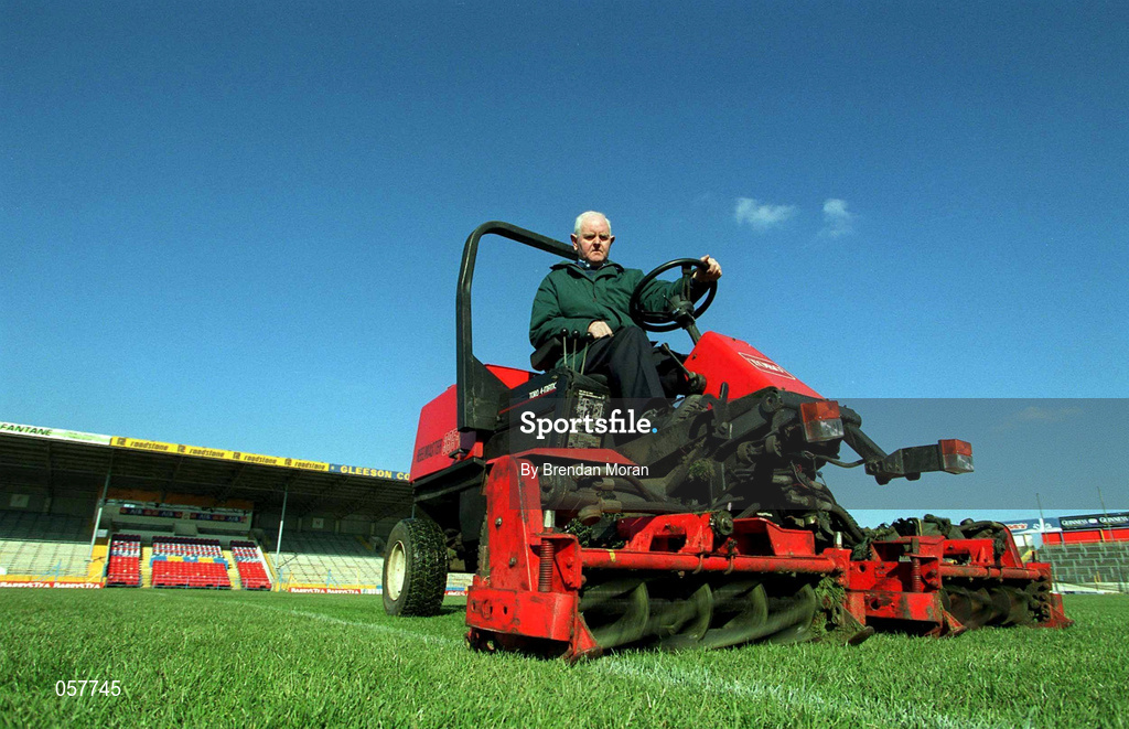 3 March 2001; Groundsman Jimmy Purcell at Semple Stadium in Thurles, Tipperary, where the AIB All-Ireland Senior Club Hurling Championship Semi-Final Replay between Sixmilebridge and Graigue Ballycallan was due to be played. All GAA games have been have been postponed until further notice as a precautionary measure against Foot and Mouth disease. Photo by Brendan Moran/Sportsfile