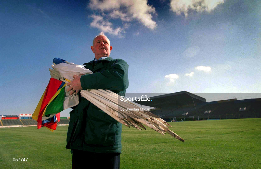 3 March 2001; Groundsman Jimmy Purcell at Semple Stadium in Thurles, Tipperary, where the AIB All-Ireland Senior Club Hurling Championship Semi-Final Replay between Sixmilebridge and Graigue Ballycallan was due to be played. All GAA games have been have been postponed until further notice as a precautionary measure against Foot and Mouth disease. Photo by Brendan Moran/Sportsfile
