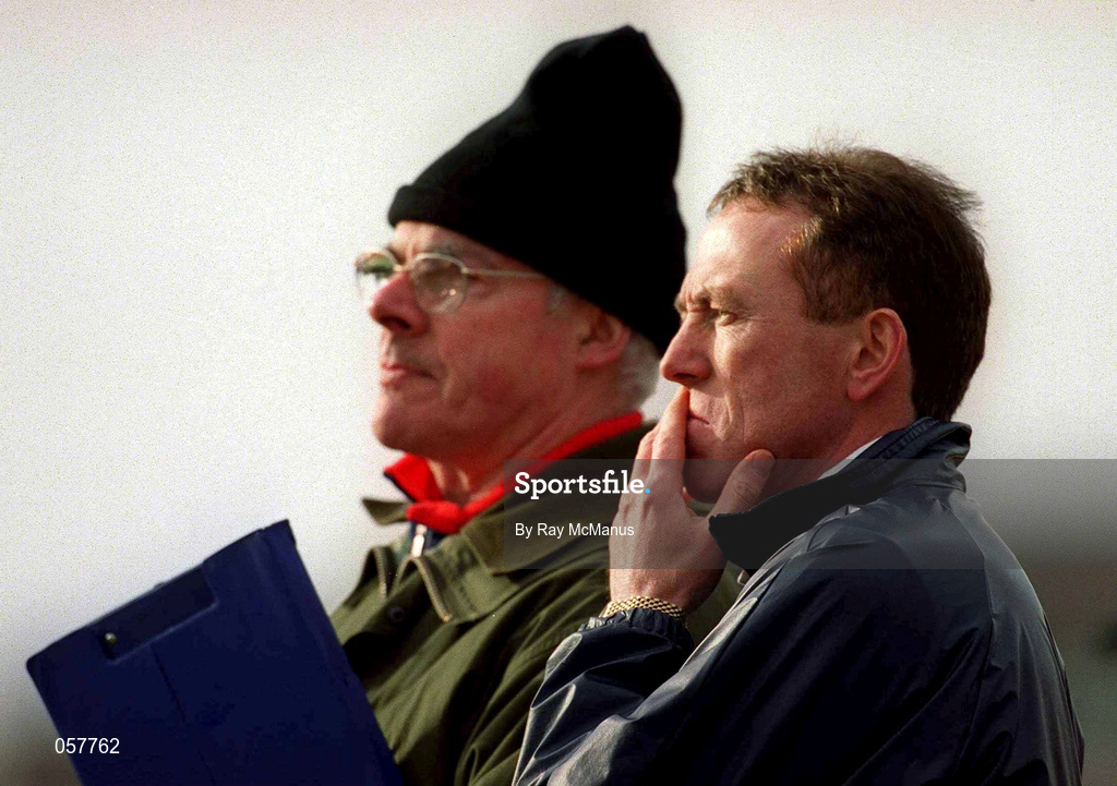 25 February 2001; Tyrone joint managers Eugene McKenna, right, and Art McRory during the Allianz National Football League Division 1A match between Galway and Tyrone at Duggan Park in Ballinasloe, Galway. Photo by Ray McManus/Sportsfile