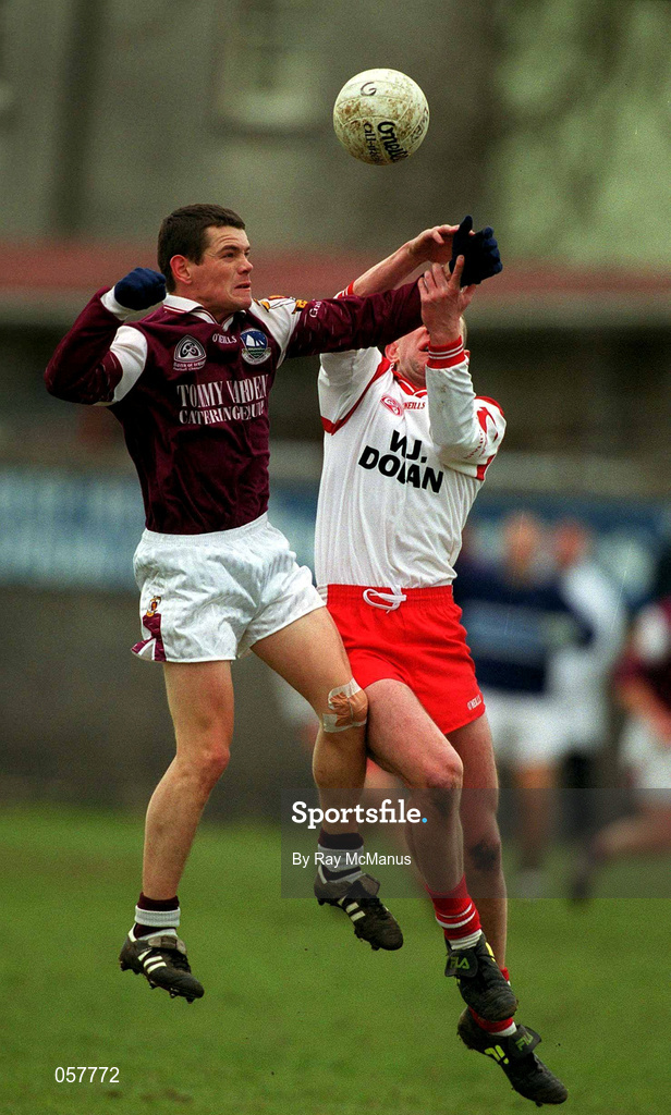 25 February 2001; Declan Meehan of Galway in action against Gerard Cavlan of Tyrone during the Allianz National Football League Division 1A match between Galway and Tyrone at Duggan Park in Ballinasloe, Galway. Photo by Ray McManus/Sportsfile