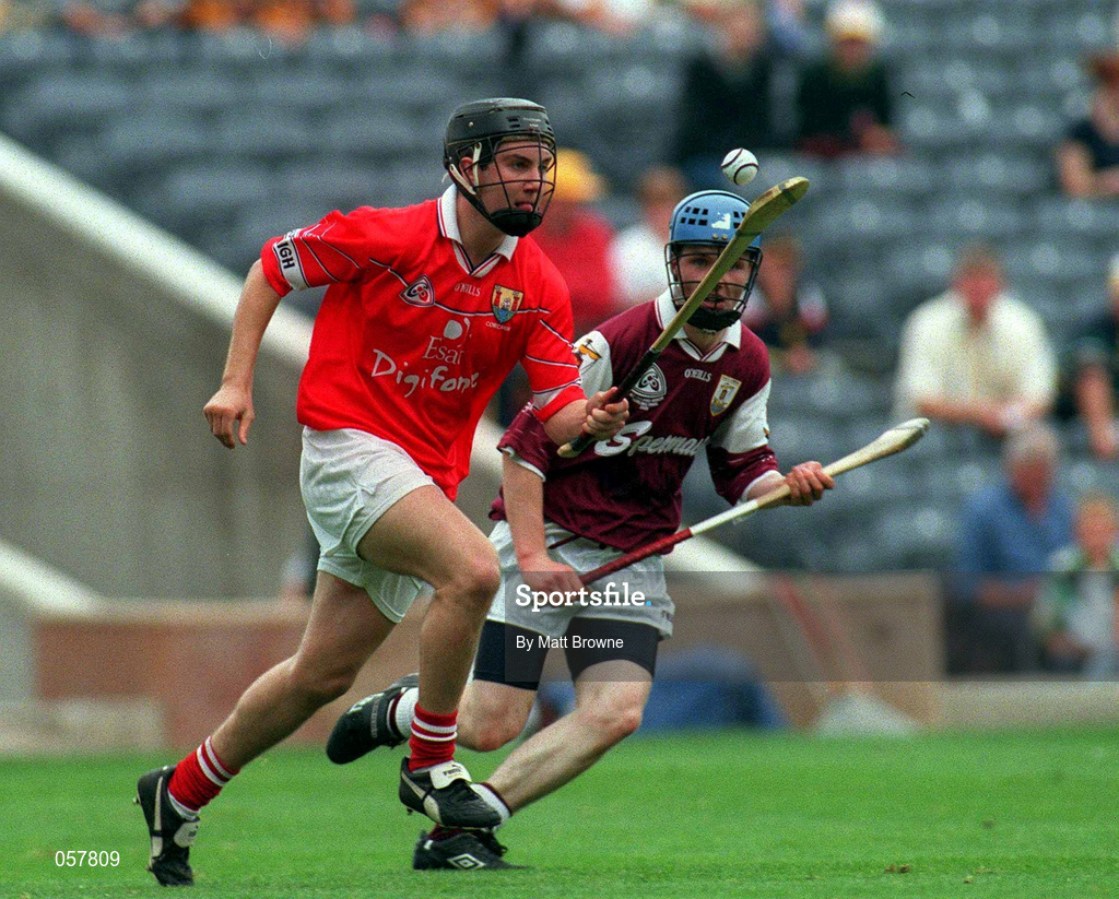 10 September 2000; Mark O'Connor of Cork in action against Barry Coen of Galway during the All-Ireland Minor Hurling Championship Final between Cork and Galway at Croke Park in Dublin. Photo by Matt Browne/Sportsfile