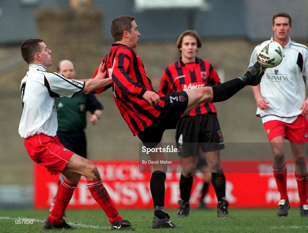 25 February 2001; Alex Nesovic of Bohemians in action against Alan Carey of Cork City during the Eircom League Premier Division match between Bohemians and Cork City at Dalymount Park in Dublin. Photo by David Maher/Sportsfile