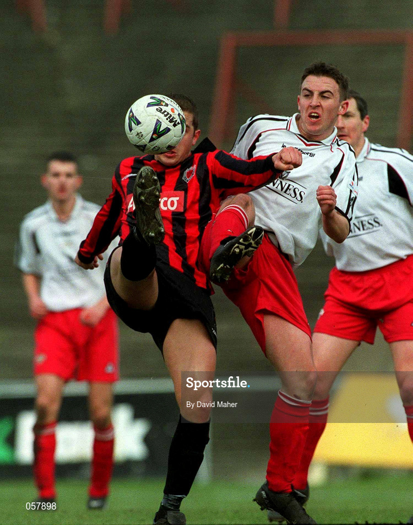25 February 2001; Alex Nesovic of Bohemians in action against, Neal Horgan of Cork City during the Eircom League Premier Division match between Bohemians and Cork City at Dalymount Park in Dublin. Photo by David Maher/Sportsfile