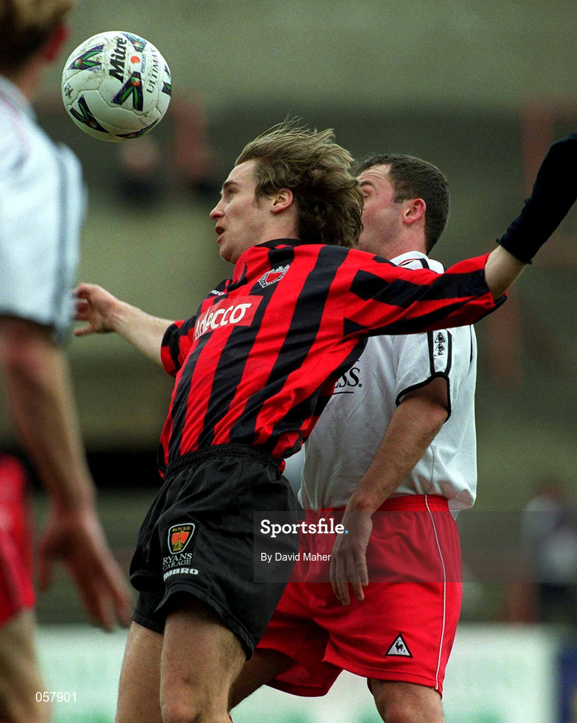 25 February 2001; Kevin Hunt of Bohemians in action against Kelvin Flanagan of Cork City during the Eircom League Premier Division match between Bohemians and Cork City at Dalymount Park in Dublin. Photo by David Maher/Sportsfile