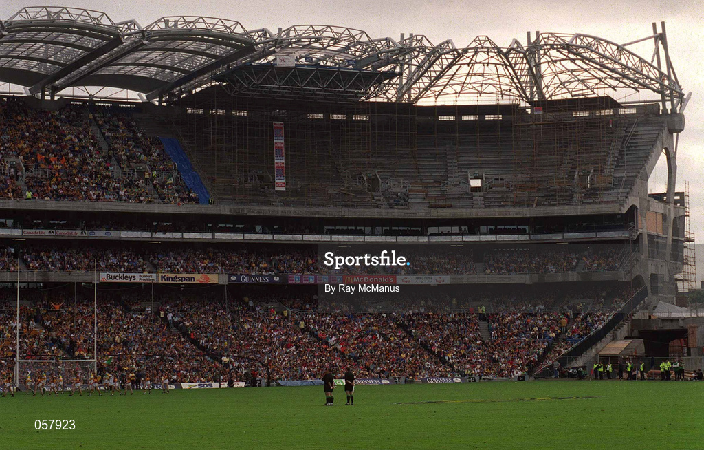10 September 2000; A general view the Canal End at Croke Park, under construction, as the teams parade prior to the Guinness All-Ireland Senior Hurling Championship Final between Kilkenny and Offaly at Croke Park in Dublin. Photo by Ray McManus/Sportsfile