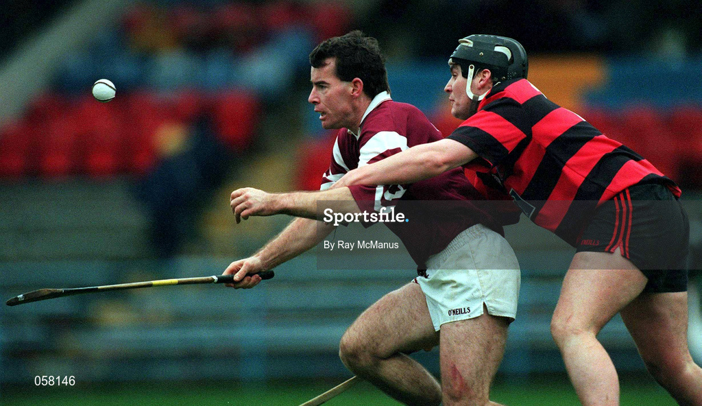28 November 1999; Ger Oakley of St. Joseph's Doora-Barefield is tackled by Darragh O'Sullivan of Ballygunner during the AIB Munster Senior Club Hurling Championship Final match between Ballygunner and St. Joseph's Doora-Barefield at Semple Stadium in Thurles, Tipperary. Photo by Ray McManus/Sportsfile