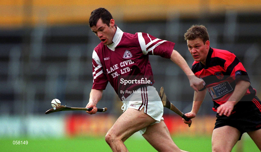 28 November 1999; Greg Baker of St. Joseph's Doora-Barefield in action against Niall O'Donnell of Ballygunner during the AIB Munster Senior Club Hurling Championship Final match between Ballygunner and St. Joseph's Doora-Barefield at Semple Stadium in Thurles, Tipperary. Photo by Ray McManus/Sportsfile