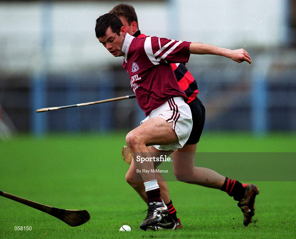 28 November 1999; Greg Baker of St. Joseph's Doora-Barefield is tackled by Niall O'Donnell of Ballygunner during the AIB Munster Senior Club Hurling Championship Final match between Ballygunner and St. Joseph's Doora-Barefield at Semple Stadium in Thurles, Tipperary. Photo by Ray McManus/Sportsfile