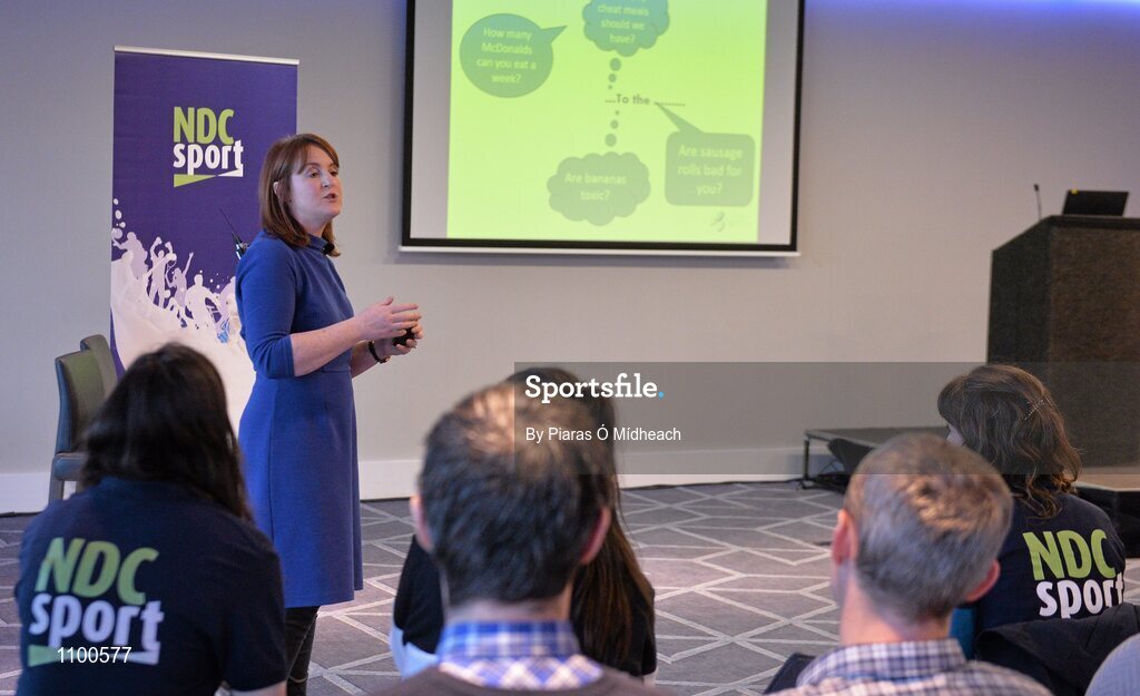23 January 2016; As part of the GAA Games Development Conference (Saturday 23rd January), the National Dairy Council delivered a sports nutrition seminar presented by Dr Sharon Madigan, Head of Performance Nutrition, Irish Institute of Sport; and Dr Bryan Cullen, High Performance Manager for Dublin GAA and former Dublin footballer. This seminar addressed the many myths and mixed messages about nutrition that can influence players, as well as highlighting exciting research exploring specific benefits that milk may play in a number of aspects of recovery nutrition - namely potential roles in rehydration and muscle recovery. Pictured is Dr Sharon Madigan, Head of Performance Nutrition, Irish Institute of Sport. Croke Park, Dublin. Picture credit: Piaras Ó Mídheach / SPORTSFILE