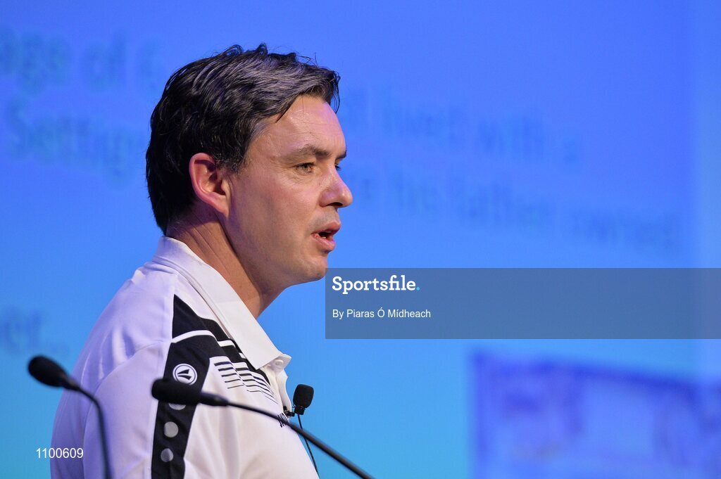 23 January 2016; Jeff Lynskey, Galway minor hurling manager, during his keynote 'Creating a Learning Environment' talk during the Liberty Insurance GAA Annual Games Development Conference 2016. The theme of the conference was 'The Coach, The Player, The Game: Building Connections'. A range of speakers addressed issues related to the coaching and playing of gaelic games at adult level’. Croke Park, Dublin. Picture credit: Piaras Ó Mídheach / SPORTSFILE
