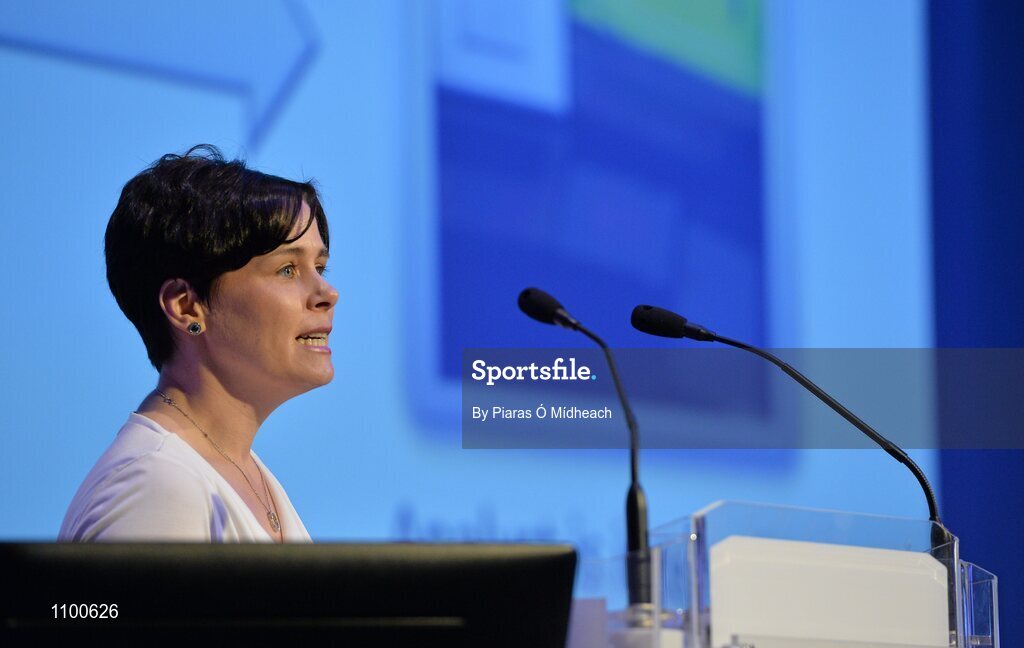 23 January 2016; Denise Martin, speaking during the 'Sports Performance Analysis: Tailoring to the coaches needs' talk during the Liberty Insurance GAA Annual Games Development Conference 2016. The theme of the conference was 'The Coach, The Player, The Game: Building Connections'. A range of speakers addressed issues related to the coaching and playing of gaelic games at adult level. Croke Park, Dublin. Picture credit: Piaras Ó Mídheach / SPORTSFILE