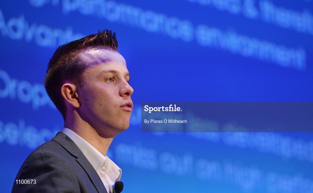 23 January 2016; Fionn Fitzgerald, Kerry senior footballer, speaking at the Liberty Insurance GAA Annual Games Development Conference 2016. The theme of the conference was 'The Coach, The Player, The Game: Building Connections'. A range of speakers addressed issues related to the coaching and playing of gaelic games at adult level’. Croke Park, Dublin. Picture credit: Piaras Ó Mídheach / SPORTSFILE