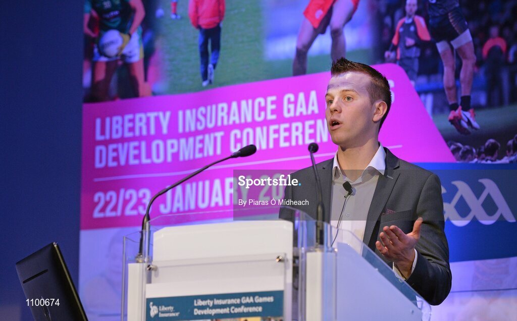 23 January 2016; Fionn Fitzgerald, Kerry senior footballer, speaking at the Liberty Insurance GAA Annual Games Development Conference 2016. The theme of the conference was 'The Coach, The Player, The Game: Building Connections'. A range of speakers addressed issues related to the coaching and playing of gaelic games at adult level’. Croke Park, Dublin. Picture credit: Piaras Ó Mídheach / SPORTSFILE