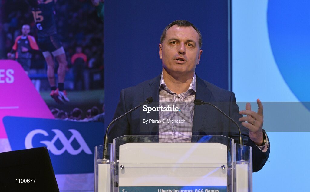23 January 2016; Paul Earley, former Roscommon footballer and former Ireland International Rules manager, during his keynote 'Developing the Player' talk during the Liberty Insurance GAA Annual Games Development Conference 2016. The theme of the conference was 'The Coach, The Player, The Game: Building Connections'. A range of speakers addressed issues related to the coaching and playing of gaelic games at adult level’. Croke Park, Dublin. Picture credit: Piaras Ó Mídheach / SPORTSFILE