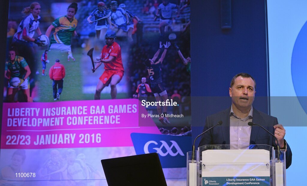 23 January 2016; Paul Earley, former Roscommon footballer and former Ireland International Rules manager, during his keynote 'Developing the Player' talk during the Liberty Insurance GAA Annual Games Development Conference 2016. The theme of the conference was 'The Coach, The Player, The Game: Building Connections'. A range of speakers addressed issues related to the coaching and playing of gaelic games at adult level’. Croke Park, Dublin. Picture credit: Piaras Ó Mídheach / SPORTSFILE