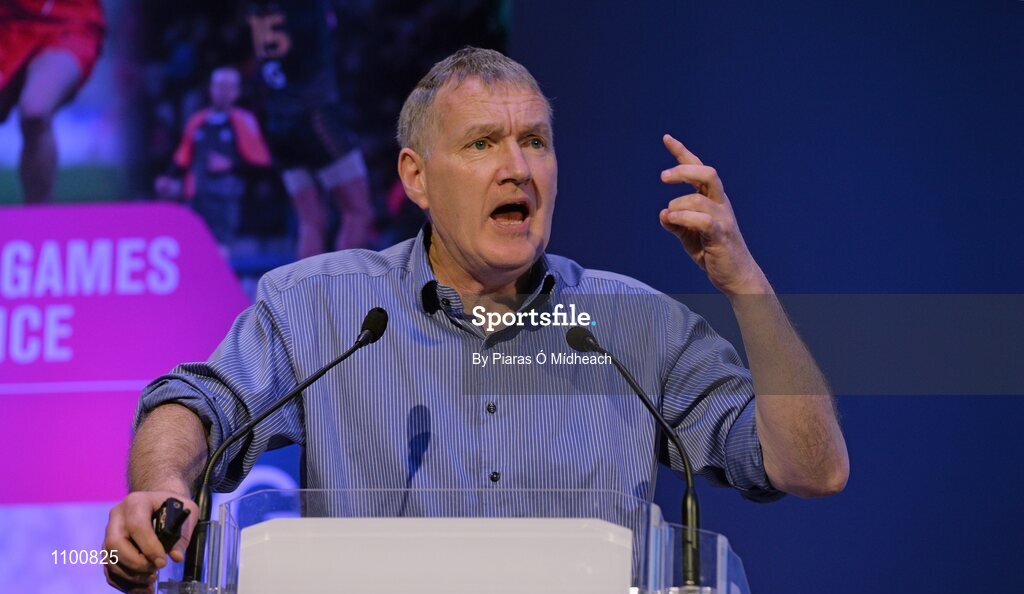 23 January 2016; Eamon O'Shea, Professor in the School of Business & Economics NUIG, and former Tipperary senior hurling manager giving his keynote 'Being a GAA Coach' talk during the Liberty Insurance GAA Annual Games Development Conference 2016. The theme of the conference was 'The Coach, The Player, The Game: Building Connections'. A range of speakers addressed issues related to the coaching and playing of gaelic games at adult level’. Croke Park, Dublin. Picture credit: Piaras Ó Mídheach / SPORTSFILE