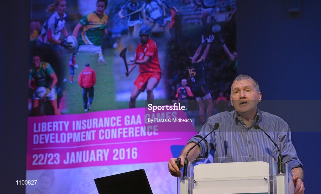 23 January 2016; Eamon O'Shea, Professor in the School of Business & Economics NUIG, and former Tipperary senior hurling manager giving his keynote 'Being a GAA Coach' talk during the Liberty Insurance GAA Annual Games Development Conference 2016. The theme of the conference was 'The Coach, The Player, The Game: Building Connections'. A range of speakers addressed issues related to the coaching and playing of gaelic games at adult level’. Croke Park, Dublin. Picture credit: Piaras Ó Mídheach / SPORTSFILE