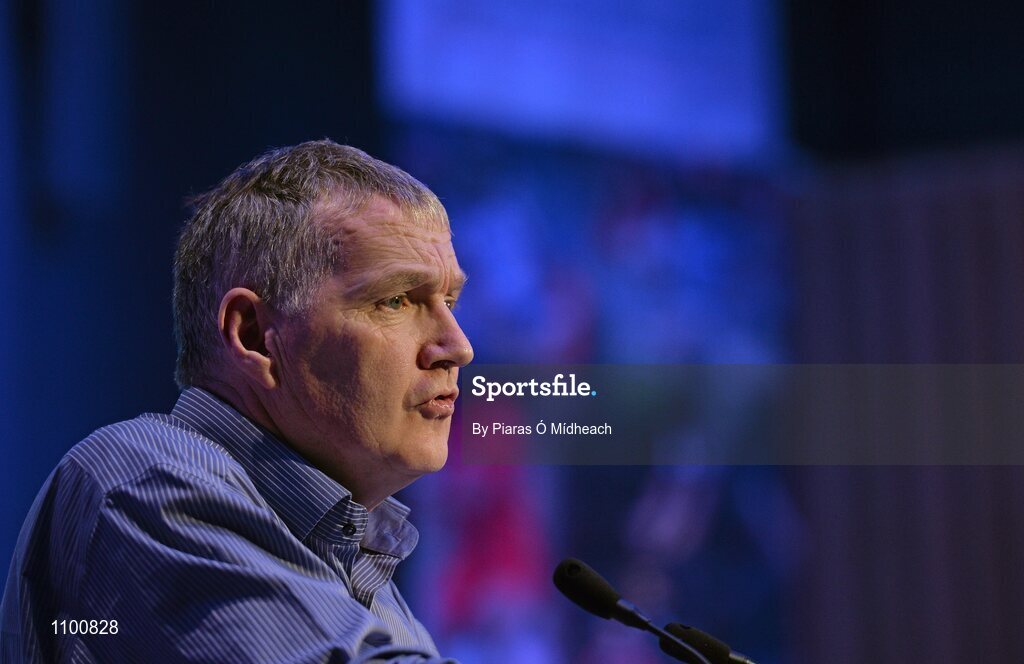 23 January 2016; Eamon O'Shea, Professor in the School of Business & Economics NUIG, and former Tipperary senior hurling manager giving his keynote 'Being a GAA Coach' talk during the Liberty Insurance GAA Annual Games Development Conference 2016. The theme of the conference was 'The Coach, The Player, The Game: Building Connections'. A range of speakers addressed issues related to the coaching and playing of gaelic games at adult level’. Croke Park, Dublin. Picture credit: Piaras Ó Mídheach / SPORTSFILE