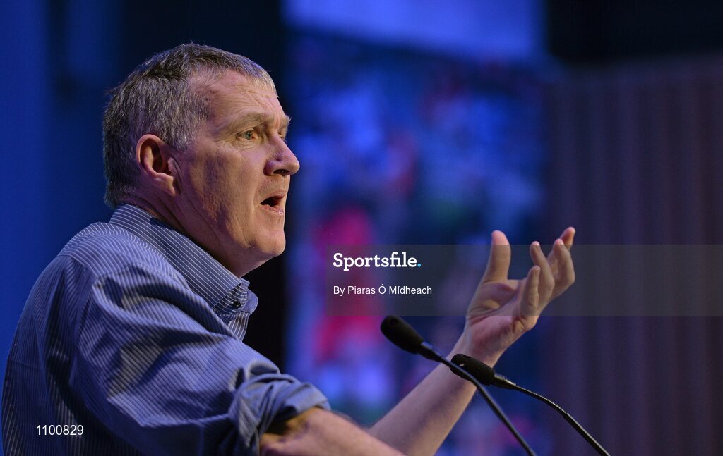 23 January 2016; Eamon O'Shea, Professor in the School of Business & Economics NUIG, and former Tipperary senior hurling manager giving his keynote 'Being a GAA Coach' talk during the Liberty Insurance GAA Annual Games Development Conference 2016. The theme of the conference was 'The Coach, The Player, The Game: Building Connections'. A range of speakers addressed issues related to the coaching and playing of gaelic games at adult level’. Croke Park, Dublin. Picture credit: Piaras Ó Mídheach / SPORTSFILE