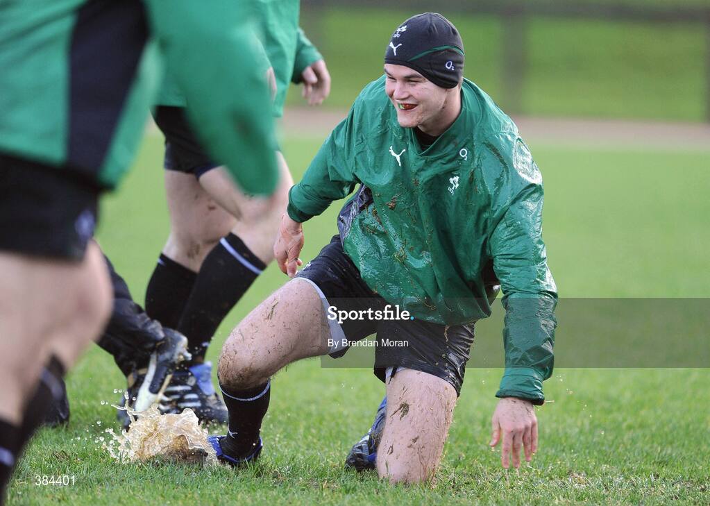 4 November 2009; Out-half Jonathan Sexton gets up from a ruck during Ireland rugby squad training. University of Limerick, Limerick. Picture credit: Brendan Moran / SPORTSFILE