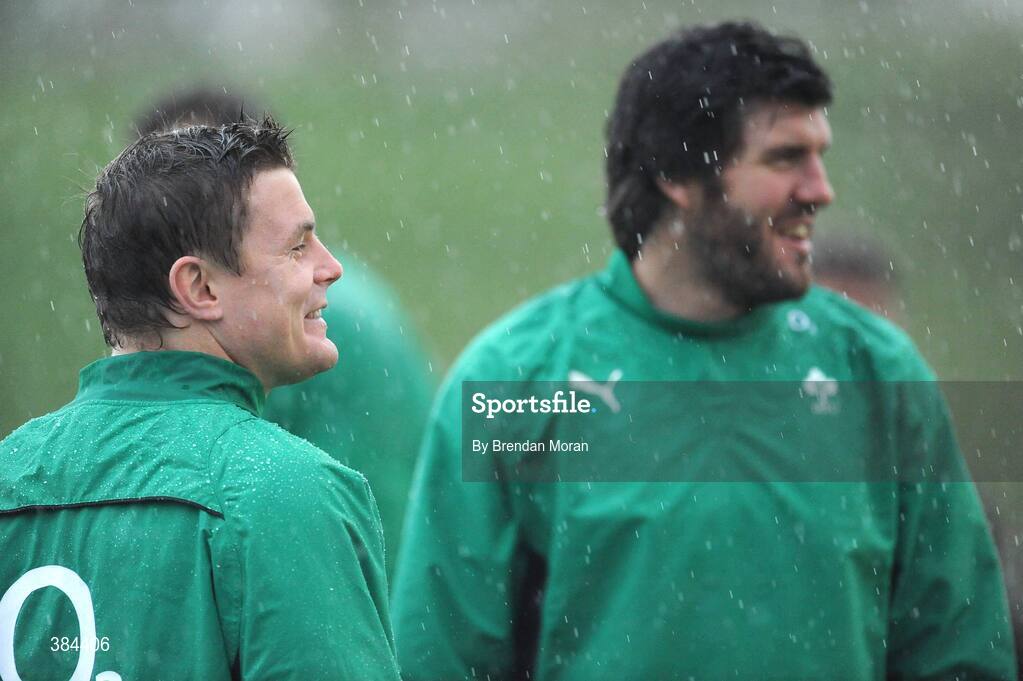 4 November 2009; Centres Brian O'Driscoll, left, and Shane Horgan during Ireland rugby squad training. University of Limerick, Limerick. Picture credit: Brendan Moran / SPORTSFILE