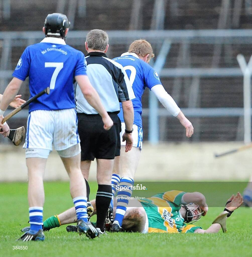 1 November 2009; Pat Mulcahy, Newtownshandrum, on the ground after a clash with Ger O'Grady, Thurles Sarsfields. AIB GAA Hurling Munster Senior Club Championship Quarter-Final, Thurles Sarsfields v Newtownshandrum, Semple Stadium, Thurles, Co. Tipperary. Picture credit: Brendan Moran / SPORTSFILE