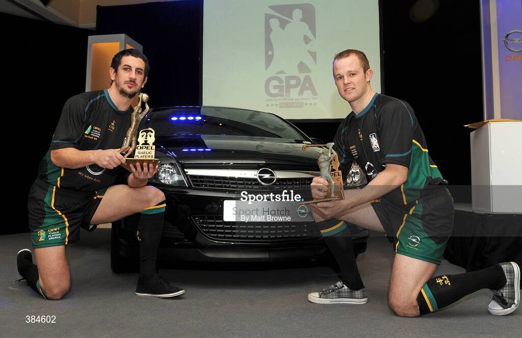 6 November 2009; Kerry footballer Paul Galvin, left, who was named Opel Gaelic Players Footballer of the Year and Kilkenny hurler Tommy Walsh who was named Opel Gaelic Players Hurler of the Year at the 2009 Opel Gaelic Players of the Year Awards. Citywest Hotel, Conference, Leisure & Golf Resort, Dublin. Picture credit: Matt Browne / SPORTSFILE