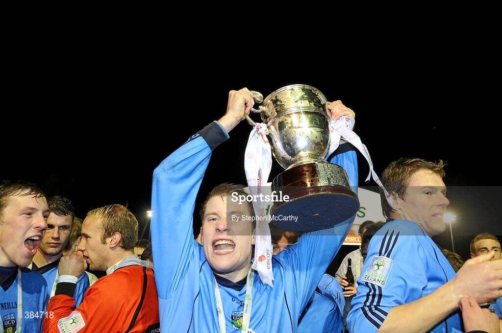 7 November 2009; Chris Mulhall, UCD, celebrates winning the League of Ireland First Division. League of Ireland First Division, UCD v Waterford United, Belfield Bowl, Dublin. Picture credit: Stephen McCarthy / SPORTSFILE