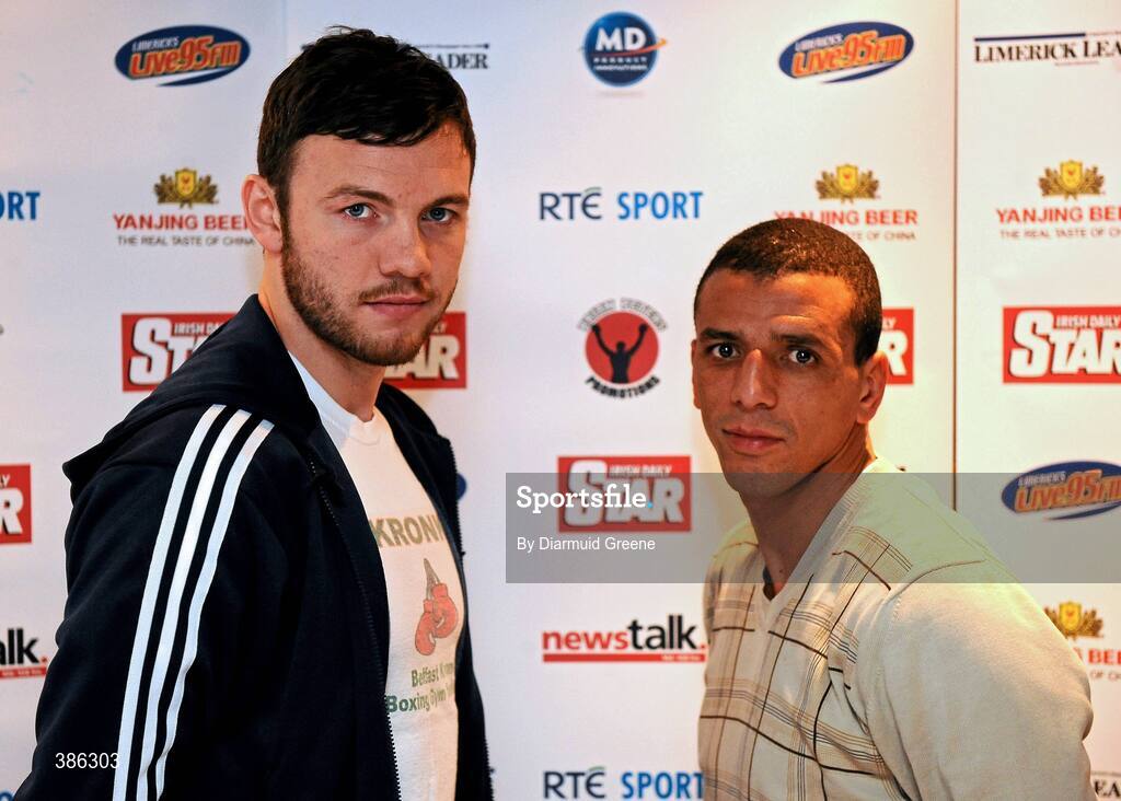 12 November 2009; Andy Lee and Affif Belghecham, right, after a press confernece ahead of their Yanjing Fight Night on Saturday. The Jasmine Palace Restaurant, O’Connell Street, Limerick. Picture credit: Diarmuid Greene / SPORTSFILE