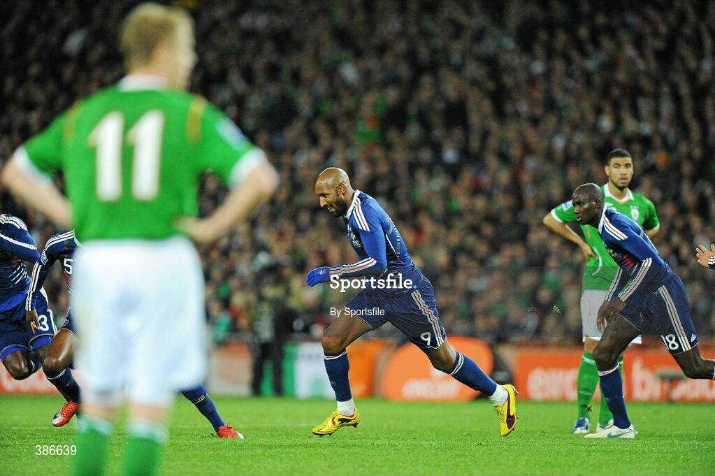 14 November 2009; Nicolas Anelka, France, celebrates after scoring his side's first goal. FIFA 2010 World Cup Qualifying Play-off 1st Leg, Republic of Ireland v France, Croke Park, Dublin. Photo by Sportsfile