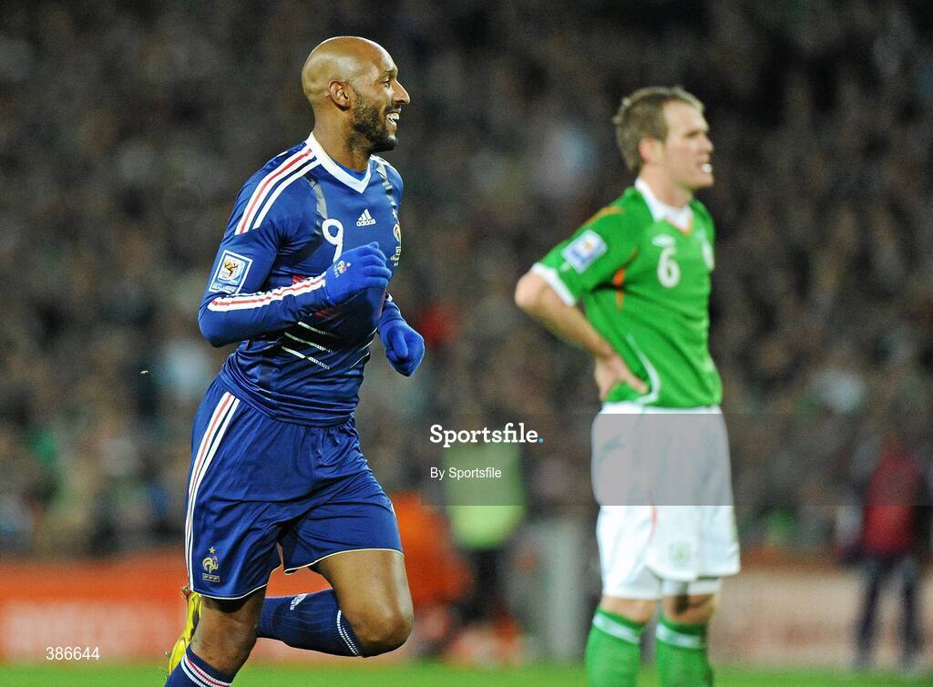 14 November 2009; Nicolas Anelka, France, celebrates after scoring his side's first goal. FIFA 2010 World Cup Qualifying Play-off 1st Leg, Republic of Ireland v France, Croke Park, Dublin. Photo by Sportsfile