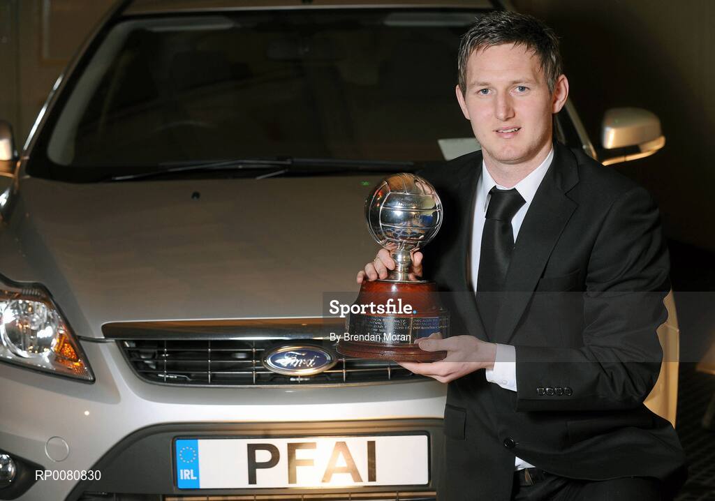 15 November 2009; Gary Twigg of Shamrock Rovers with his PFAI Ford Premier Division Player of the Year 2009 award. PFAI Ford Awards 2009, The Burlington Hotel, Dublin. Picture credit: Brendan Moran / SPORTSFILE