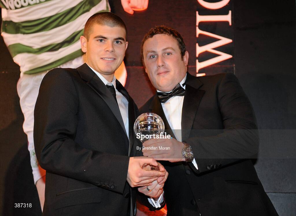 15 November 2009; Conor Powell of Bohemians is presented with the PFAI irish Daily Mirror Young Player of the Year 2009 by Paul O'Hehir, Irish Daily Mirror. PFAI Ford Awards 2009, The Burlington Hotel, Dublin. Picture credit: Brendan Moran / SPORTSFILE