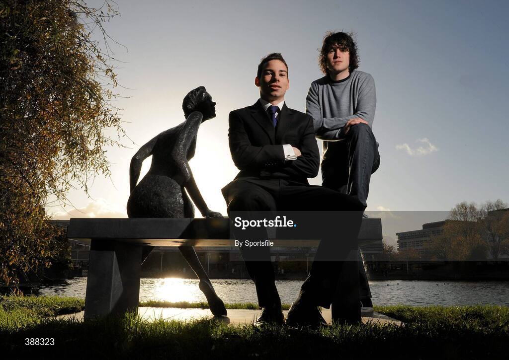 20 November 2009; Roscommon Minor and Under 21 Footballer Niall Kilroy and Domhnall Fox, right, Galway Minor Hurler, at the announcement of the first year UCD Sports Scholarship recipients for 2009/10 in Belfield today. O'Reilly Hall, UCD, Belfield, Dublin. Photo by Sportsfile