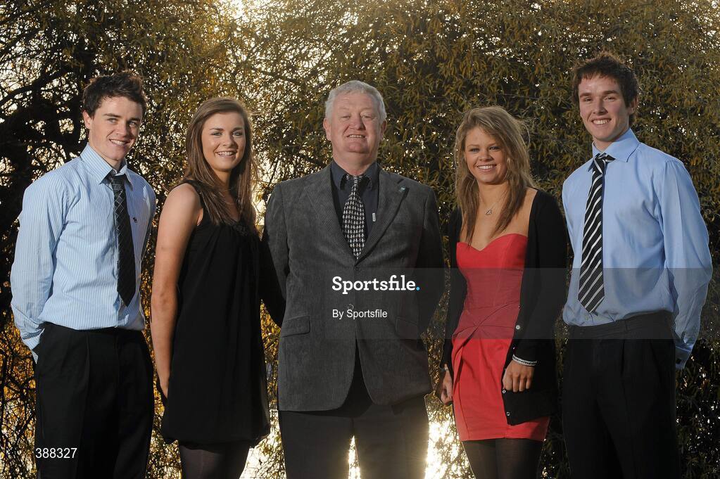 20 November 2009; Rising stars of Dublin GAA who were awarded sports scholarships at UCD today. Niall McMorrow, left, hurling, Natalia Hyland, left, camogie & football, Kevin OLoughlin, hurling and Noelle Healy, football, with UCDs Gaelic Games Executive Dave Billings. O'Reilly Hall, UCD, Belfield, Dublin. Photo by Sportsfile