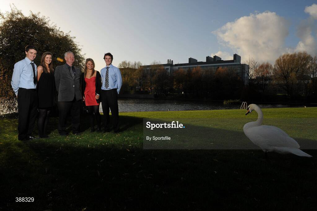 20 November 2009; Rising stars of Dublin GAA who were awarded sports scholarships at UCD today. Niall McMorrow, left, hurling, Natalia Hyland, left, camogie & football, Kevin OLoughlin, hurling and Noelle Healy, football, with UCDs Gaelic Games Executive Dave Billings. O'Reilly Hall, UCD, Belfield, Dublin. Photo by Sportsfile