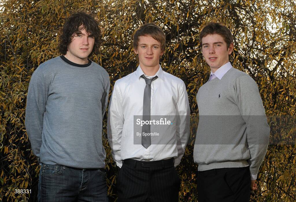 20 November 2009; Proud Galway men pictured at the announcement of the first year UCD Sports Scholarship recipients for 2009/10 in Belfield today were Domhnall Fox, left, hurling, Barry McCabe, soccer and Cathal Finn, right, basketball. O'Reilly Hall, UCD, Belfield, Dublin. Photo by Sportsfile