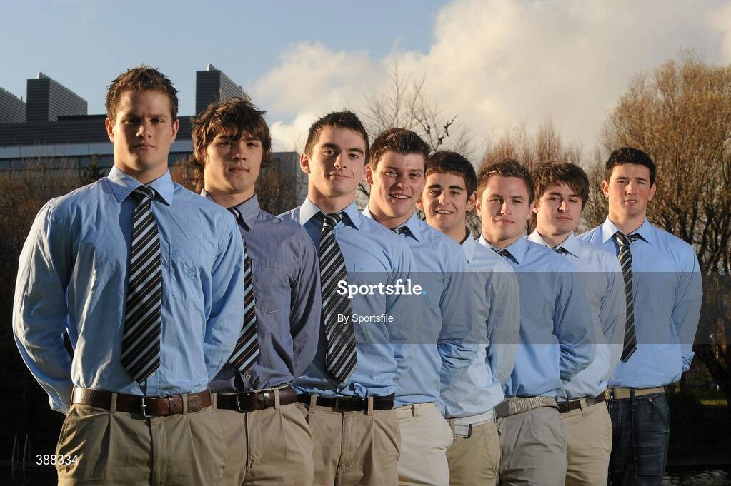 20 November 2009; Following in the footsteps of Ireland captain Brian ODriscoll, rugby players, from left, Peter Du Toit, Ben Doyle, Andrew Boyle, David Doyle, James Thornton, David Lynch, Jordan Egan and Ben Marshall who were all awarded UCD Sports Scholarships for 2009/10 at a reception in Belfield today. O'Reilly Hall, UCD, Belfield, Dublin. Photo by Sportsfile