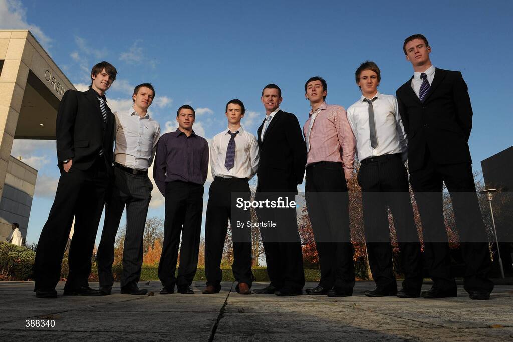 20 November 2009; Soccer players, from left, David O'Connor, Paul Corry, Stephen Doyle, Daniel Fallon, Gerard Barron, Mark McGinley, Barry McCabe and Sean Houston, who were all awarded UCD Sports Scholarships for 2009/10 at a reception in Belfield today. O'Reilly Hall, UCD, Belfield, Dublin. Photo by Sportsfile