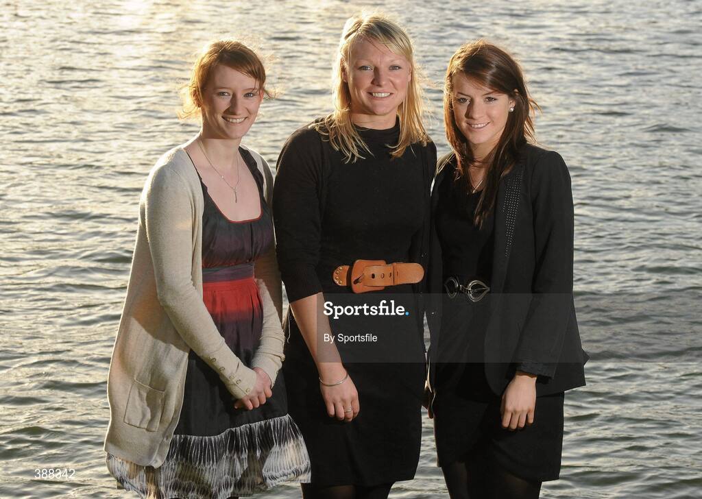 20 November 2009; Kilkenny camogie player Kate McDonald, left, with Junior International Athlete Ciara Everard, right, and Hockey player Kerry McComish at the announcement of the first year UCD Sports Scholarship recipients for 2009/10 in Belfield today. O'Reilly Hall, UCD, Belfield, Dublin. Photo by Sportsfile
