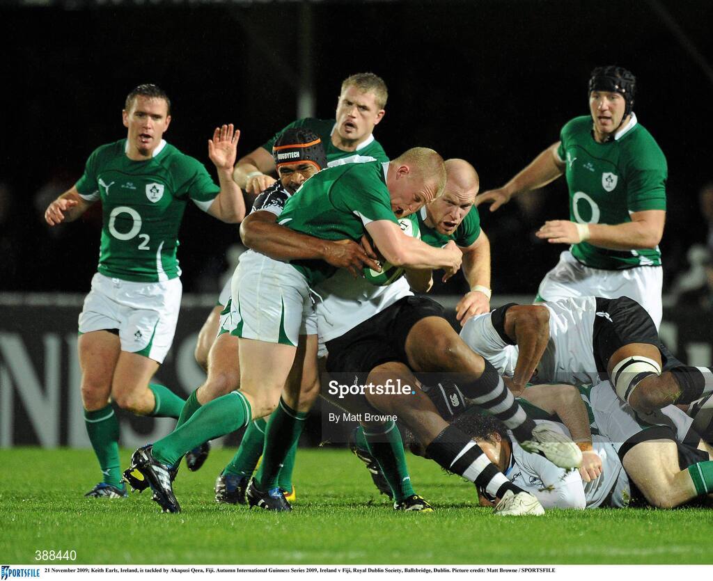 21 November 2009; Keith Earls, Ireland, is tackled by Akapusi Qera, Fiji. Autumn International Guinness Series 2009, Ireland v Fiji, Royal Dublin Society, Ballsbridge, Dublin. Picture credit: Matt Browne / SPORTSFILE
