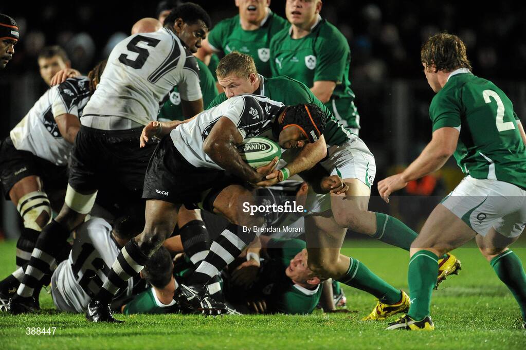 21 November 2009; Viliame Veikoso, Fiji, in action against Jamie Heaslip, Ireland. Autumn International Guinness Series 2009, Ireland v Fiji, Royal Dublin Society, Ballsbridge, Dublin. Picture credit: Brendan Moran / SPORTSFILE