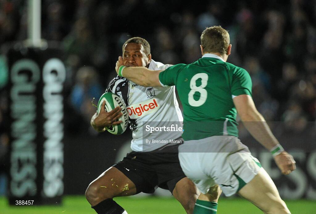 21 November 2009; Norman Ligairi, Fiji, is tackled by Jamie Heaslip, Ireland. Autumn International Guinness Series 2009, Ireland v Fiji, Royal Dublin Society, Ballsbridge, Dublin. Picture credit: Brendan Moran / SPORTSFILE