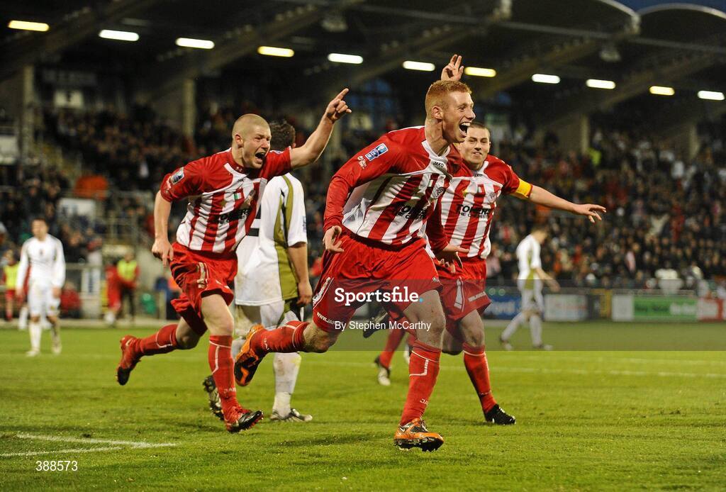 22 November 2009; Eoin Doyle, Sligo Rovers, celebrates after scoring his side's first goal with team-mates Richie Ryan, left, and Danny Ventre, right. FAI Ford Cup Final, Sligo Rovers v Sporting Fingal, Tallaght Stadium, Dublin. Picture credit: Stephen McCarthy / SPORTSFILE