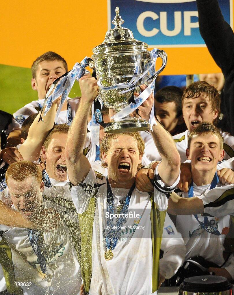 22 November 2009; Stephen Paisley, Sporting Fingal, lifts the cup. FAI Ford Cup Final, Sligo Rovers v Sporting Fingal, Tallaght Stadium, Dublin. Picture credit: Stephen McCarthy / SPORTSFILE