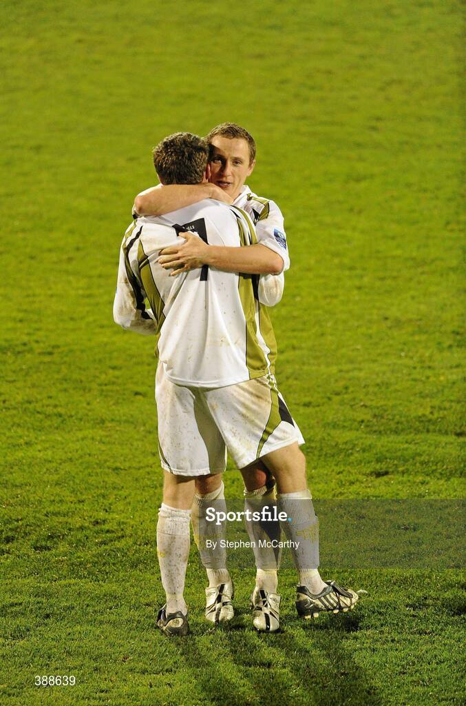 22 November 2009; Gary O'Neill and Conan Byrne, 7, Sporting Fingal, celebrate after the match. FAI Ford Cup Final, Sligo Rovers v Sporting Fingal, Tallaght Stadium, Dublin. Picture credit: Stephen McCarthy / SPORTSFILE