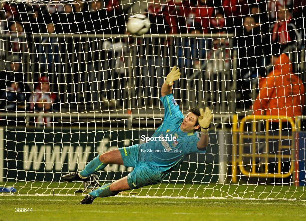 22 November 2009; Sligo Rovers goalkeeper Ciaran Kelly fails to save the penalty of Conor James, Sporting Fingal. FAI Ford Cup Final, Sligo Rovers v Sporting Fingal, Tallaght Stadium, Dublin. Picture credit: Stephen McCarthy / SPORTSFILE