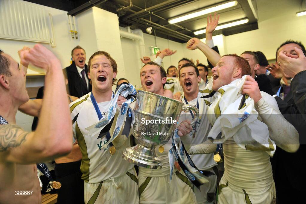 22 November 2009; Sporting Fingal players celebrate in the dressing after the game. FAI Ford Cup Final, Sligo Rovers v Sporting Fingal, Tallaght Stadium, Dublin. Picture credit: David Maher / SPORTSFILE