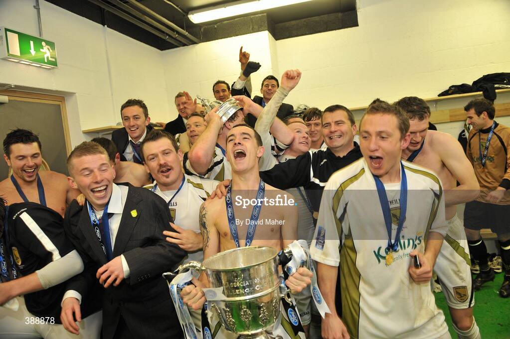22 November 2009; Players and officials from Sporting Fingal celebrate in their team dressing room at the end of the game. Sligo Rovers v Sporting Fingal - FAI Ford Cup Final, Tallaght Stadium, Dublin. Picture credit: David Maher / SPORTSFILE