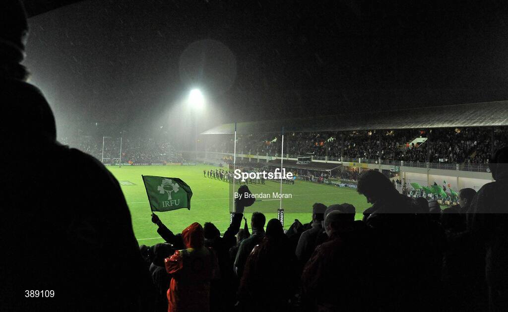 21 November 2009; The teams line up before the first rugby international game to be played at the venue. Autumn International Guinness Series 2009, Ireland v Fiji, Royal Dublin Society, Ballsbridge, Dublin. Picture credit: Brendan Moran / SPORTSFILE